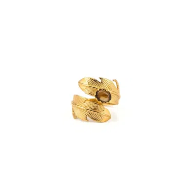 Jaredjamin Women's Brown Gold Plume Adjustable Ring - Tiger's Eye