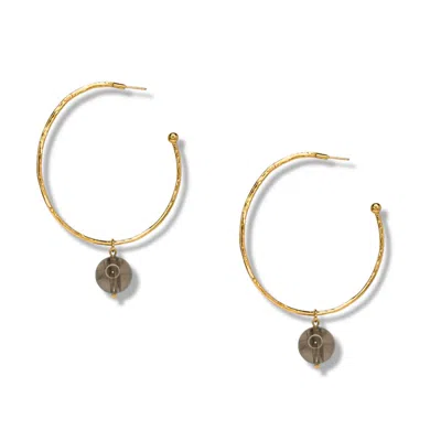 Jaredjamin Women's Brown Medium Hooptastic Smoky Quartz Drop Gold Hoop Earrings