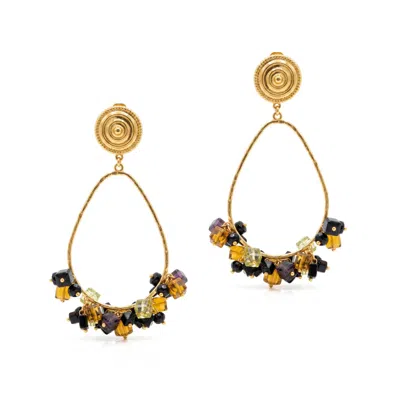 Jaredjamin Women's Gold / Black Cubism Drop Loop Earrings