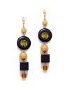 Jaredjamin Women's Gold / Green / Black Cubism Leverback Drop Earrings