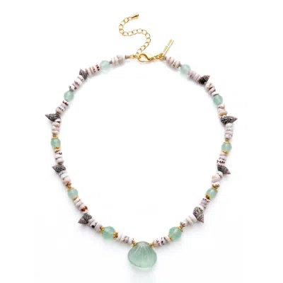 Jaredjamin Women's Green Sirena Carved Aventurine & Marine Shell Necklace