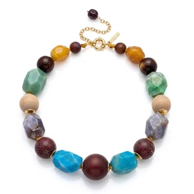 Jaredjamin Women's Kiva Multi-stone & Wood Statement Collar Necklace In Yellow