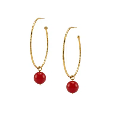 Jaredjamin Women's Medium Hooptastic Red Coral Drop Gold Hoop Earrings