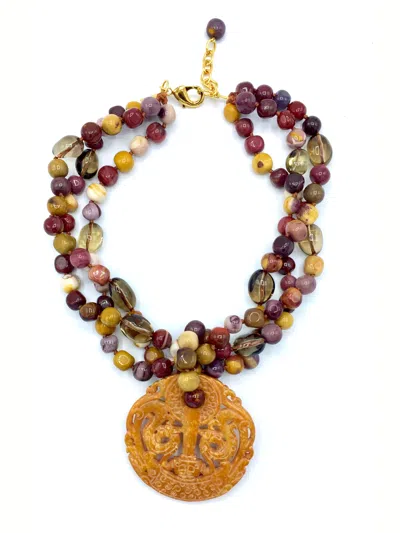 Jaredjamin Women's Orange Temple Pass Gemstone Pendant Necklace In Brown