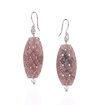 Jaredjamin Women's Pink Trellis Carved Sandstone One-of-a-kind Dangle Earrings