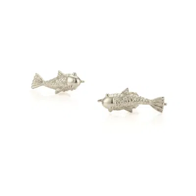 Jaredjamin Women's Playing Koi Fish Climber Earrings - Silver