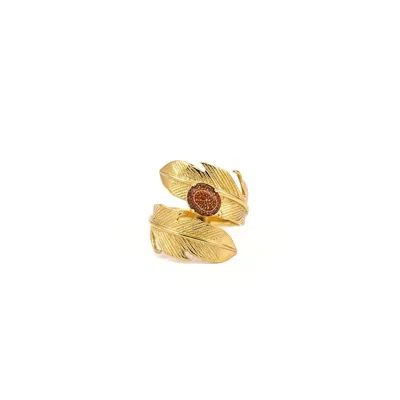 Jaredjamin Women's Red Gold Plume Adjustable Ring - Sandstone