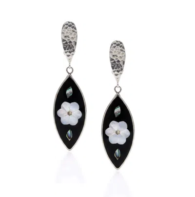 Jaredjamin Women's Silver / Black Esperanza Upcycled Inlaid Onyx & Mother-of-pearl Clip-on Earrings In Silver/black