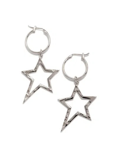 Jaredjamin Women's Silver Shooting Star Dust Click-top Hoop Earrings