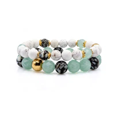 Jaredjamin Women's Sirena Green Quartz & Inlaid Shell Bracelet Set
