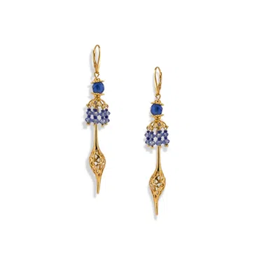 Jaredjamin Women's Umbrella Blue Crystal Gold Oriental Earrings