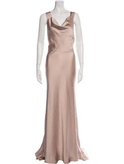 Pre-owned Jarlo Cowl Neck Long Dress In Neutrals