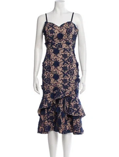 Pre-owned Jarlo Lace Pattern Knee-length Dress In Blue
