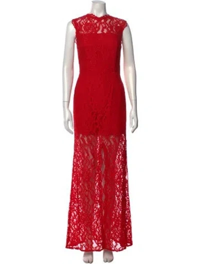 Pre-owned Jarlo Lace Pattern Long Dress In Red