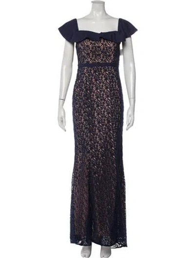 Pre-owned Jarlo Lace Pattern Long Dress W/ Tags In Blue