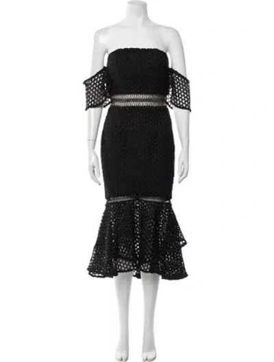 Pre-owned Jarlo Lace Pattern Midi Length Dress In Black