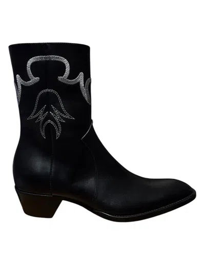 Pre-owned Jarod John Leonard Jjl Western Embroidered Leather Boots In Black