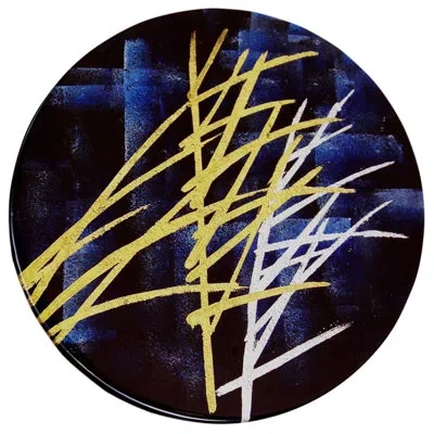 Jasmine Art Glass End Table In Blue Minuit