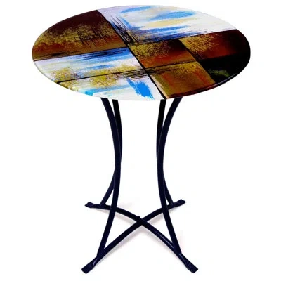 Jasmine Art Glass End Table In Blue,brown