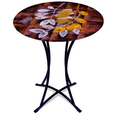 Jasmine Art Glass End Table In Brown