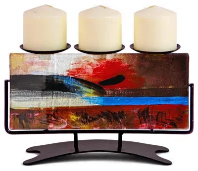 Jasmine Art Glass Glass Candelabra In Red,brown,blue