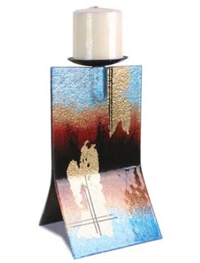 Jasmine Art Glass Glass Candle Holder In Blue,brown