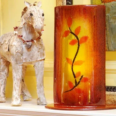Jasmine Art Glass Glass Candle Holder In Orange
