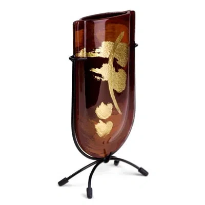 Jasmine Art Glass Mini U Vase In Brown,gold