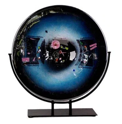 Jasmine Art Glass Round Decorative Plate In Black,blue;black,blue