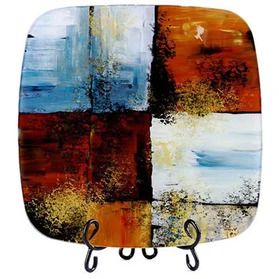 Jasmine Art Glass Square Platter In Blue;brown