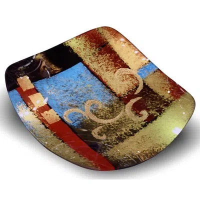 Jasmine Art Glass Square Platter In Blue;red;gold