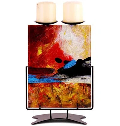 Jasmine Art Glass The Horizon Glass Candelabra In Red,brown,yellow