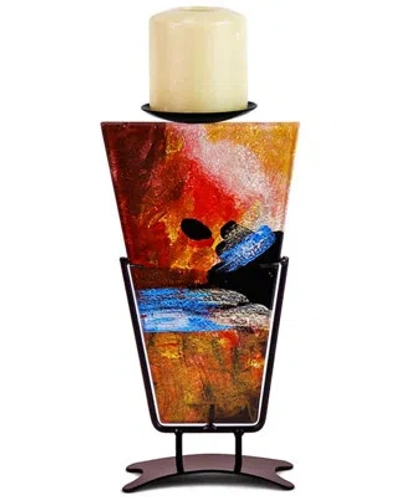 Jasmine Art Glass The Horizon Glass Candlestick In Red,blue,brown