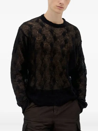 Jason Markk Cable-knit Semi-sheer Sweater In Black