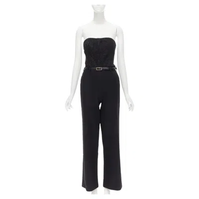 Pre-owned Jason Wu 2014 Runway Black Bead Embellished Boned Corset Belted Jumpsuit Us2 Xs