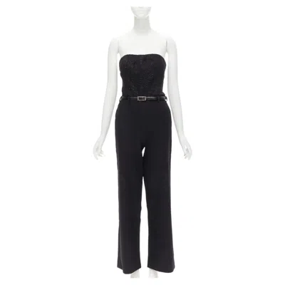 Pre-owned Jason Wu 2014 Runway Black Bead Embellished Boned Corset Belted Jumpsuit Us2 Xs