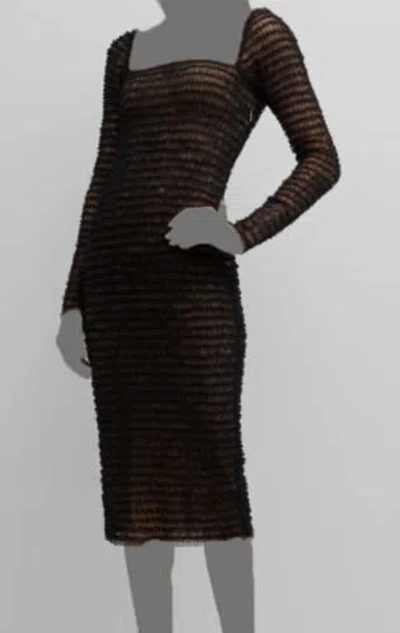 Pre-owned Jason Wu $2695  Women's Black Smocked Ruffle Swiss Dot Tulle Midi Dress Size 2