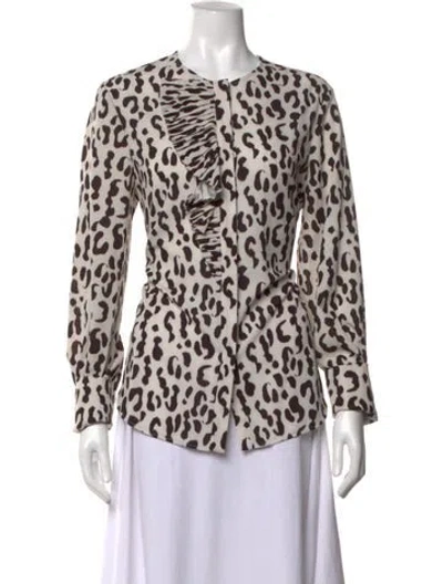 Pre-owned Jason Wu Animal Print Crew Neck Blouse In White