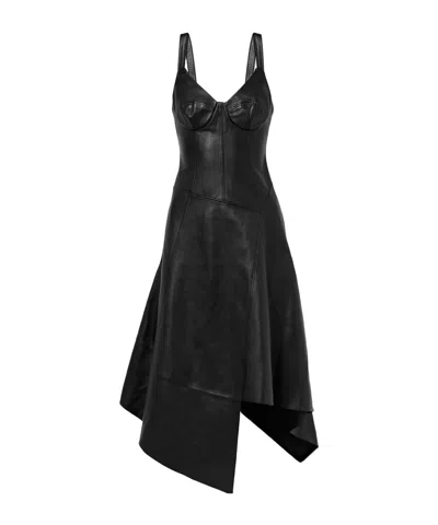 Jason Wu Asymmetric Leather Midi Dress In Black