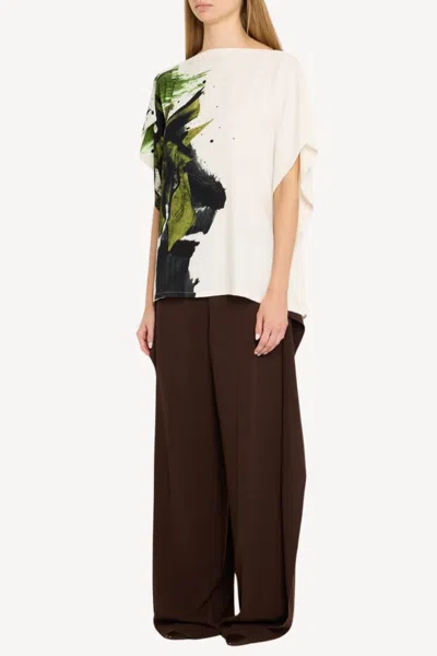 Jason Wu Asymmetrical Brushstroke Printed Crepe Boatneck Top In Neutral