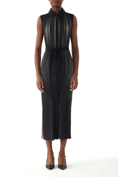 Jason Wu Bicolor Printed Pleated Sleeveless Shirtdress In Black