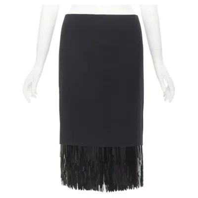 Pre-owned Jason Wu Black Fringe Sequins Hem Cocktail Skirt Us0 Xs