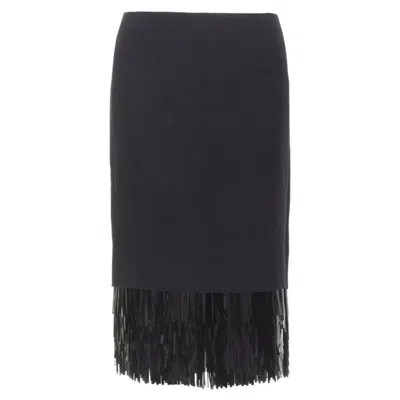 Pre-owned Jason Wu Black Fringe Sequins Hem Cocktail Skirt Us0 Xs