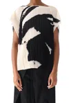 Jason Wu Boatneck Pleated Square Top With Artwork By Tong Yang Tze In Black
