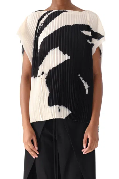Jason Wu Boatneck Pleated Square Top With Artwork By Tong Yang Tze In Black