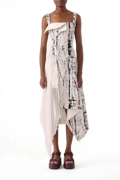 Jason Wu Brushstroke Fray Jacquard Asymetrical Dress With Pleated Skirt In Multi
