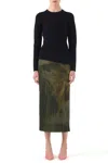 Jason Wu Brushstroke Print Pleated Pencil Skirt In Green
