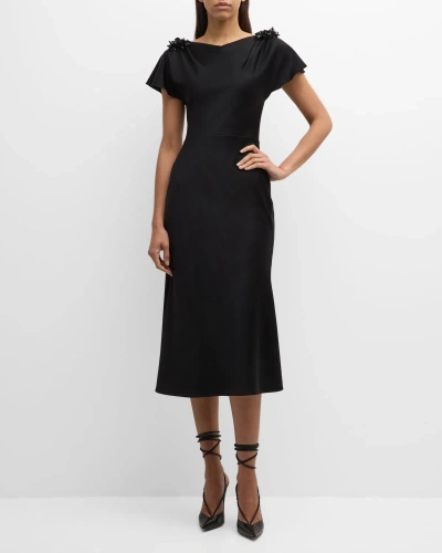 Jason Wu Collection A-line Midi Dress With Beaded Shoulder Details In Black