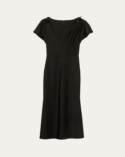 Jason Wu Collection A-line Midi Dress With Beaded Shoulder Details In Black