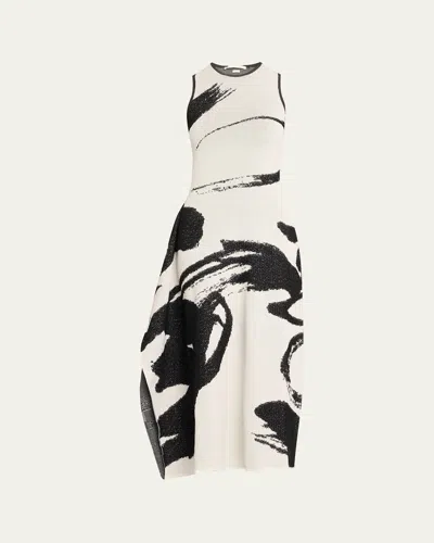 Jason Wu Collection Abstract Looped Fringe Jacquard Asymmetric Dress In Calico/black